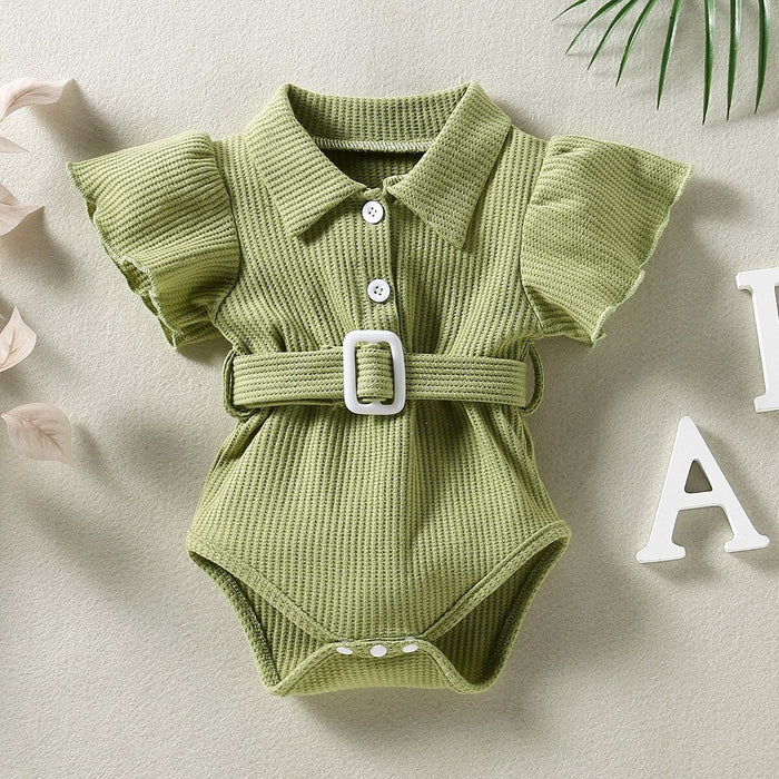 Girl's Waffle Bodysuit With Belt