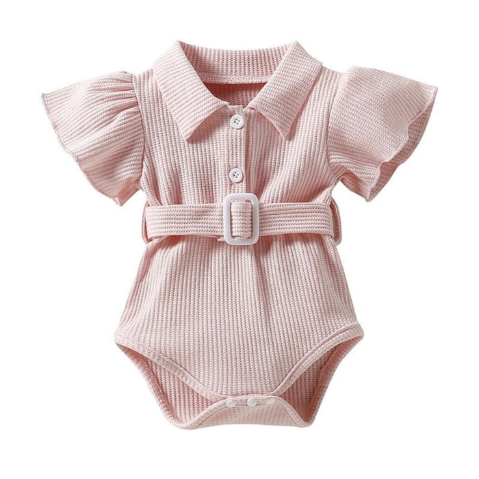 Girl's Waffle Bodysuit With Belt