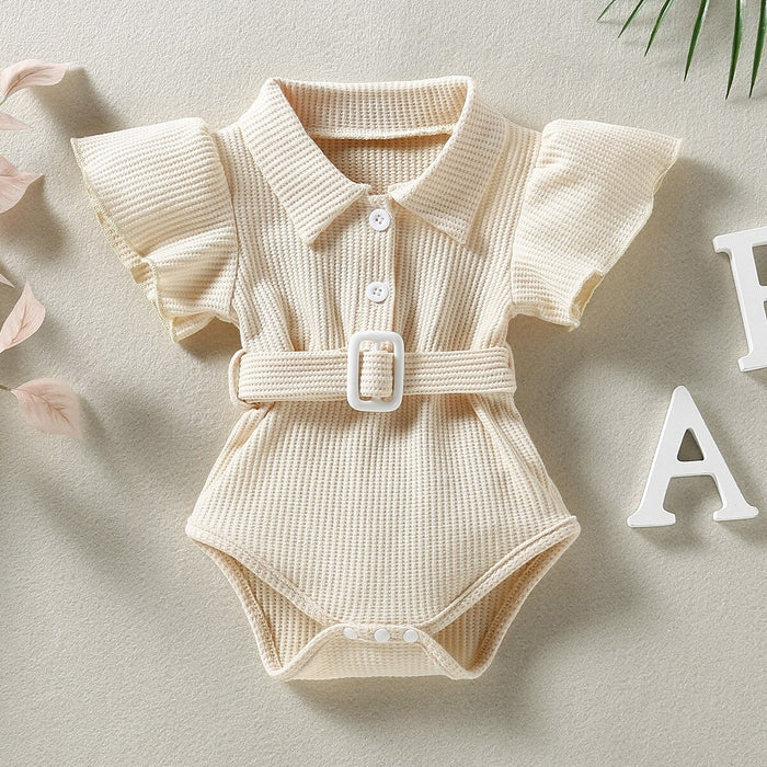 Girl's Waffle Bodysuit With Belt