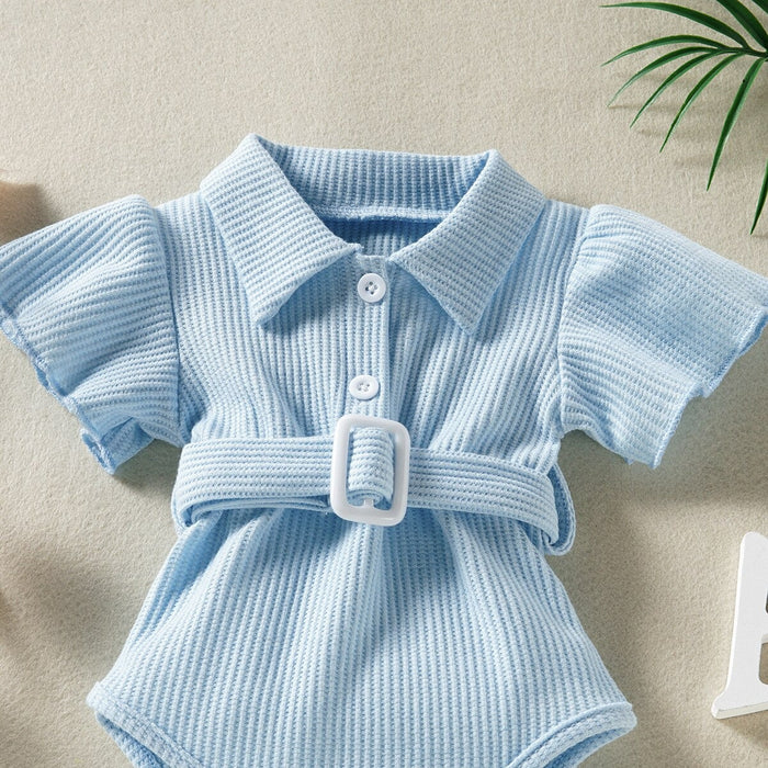 Girl's Waffle Bodysuit With Belt