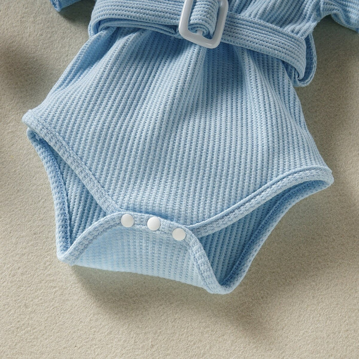 Girl's Waffle Bodysuit With Belt