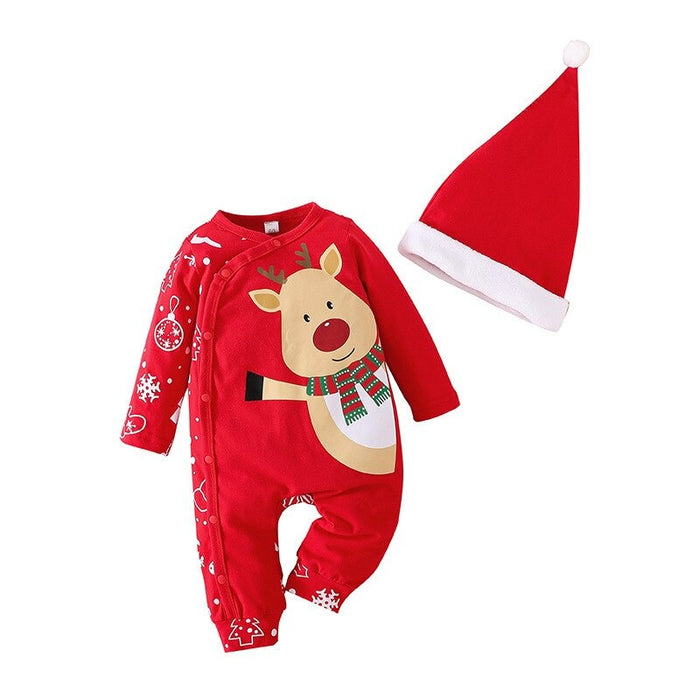 Long-Sleeved Christmas Theme Baby Red Romper