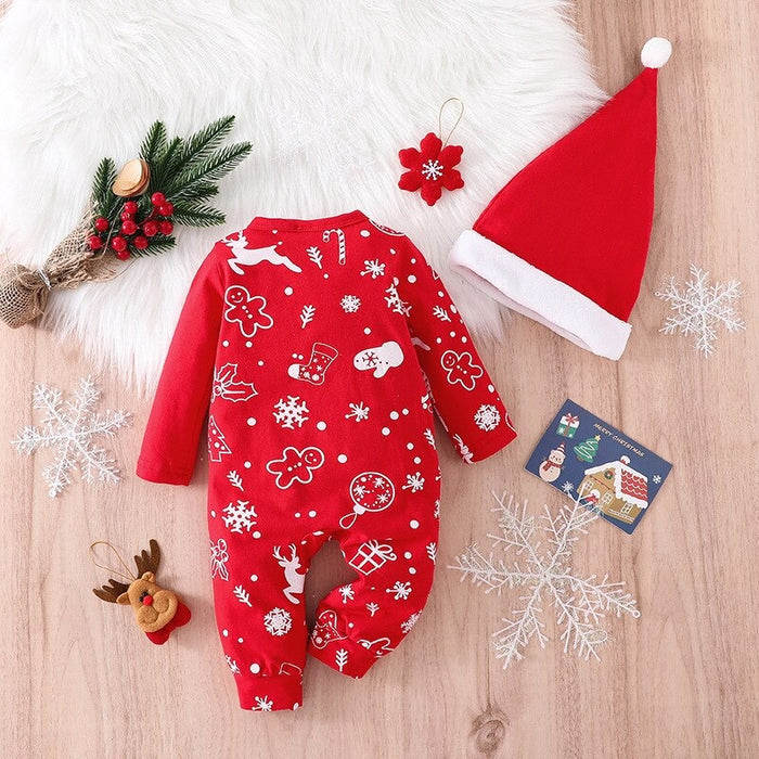 Long-Sleeved Christmas Theme Baby Red Romper