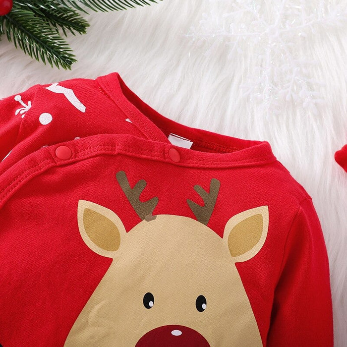 Long-Sleeved Christmas Theme Baby Red Romper