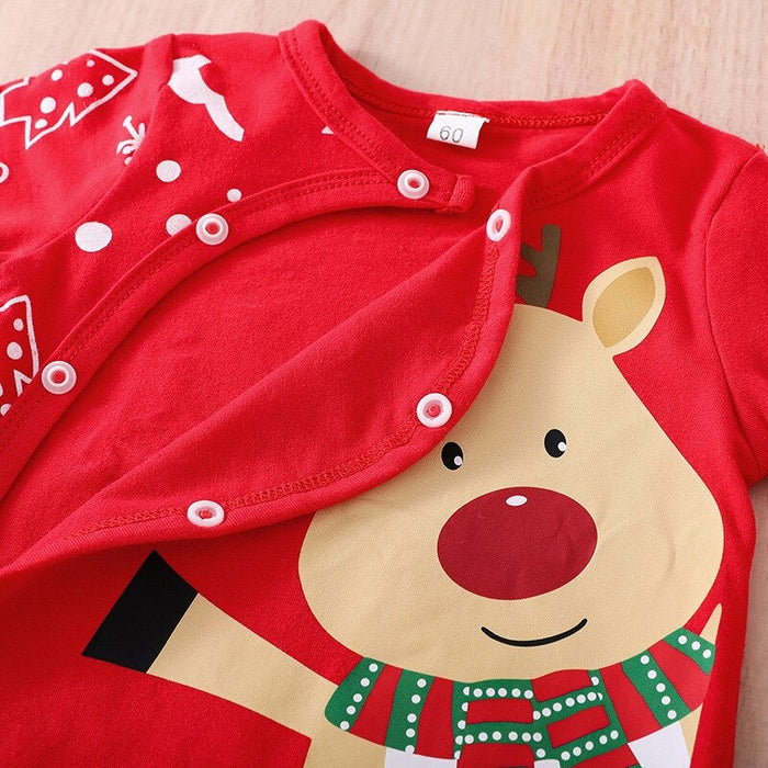 Long-Sleeved Christmas Theme Baby Red Romper