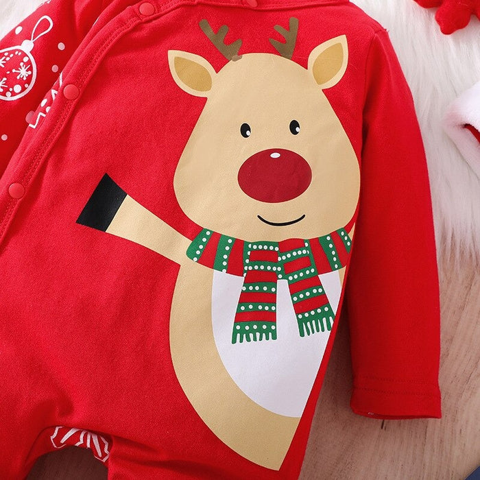 Long-Sleeved Christmas Theme Baby Red Romper