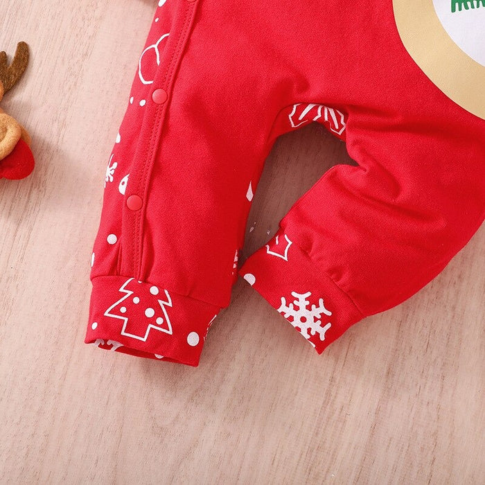 Long-Sleeved Christmas Theme Baby Red Romper