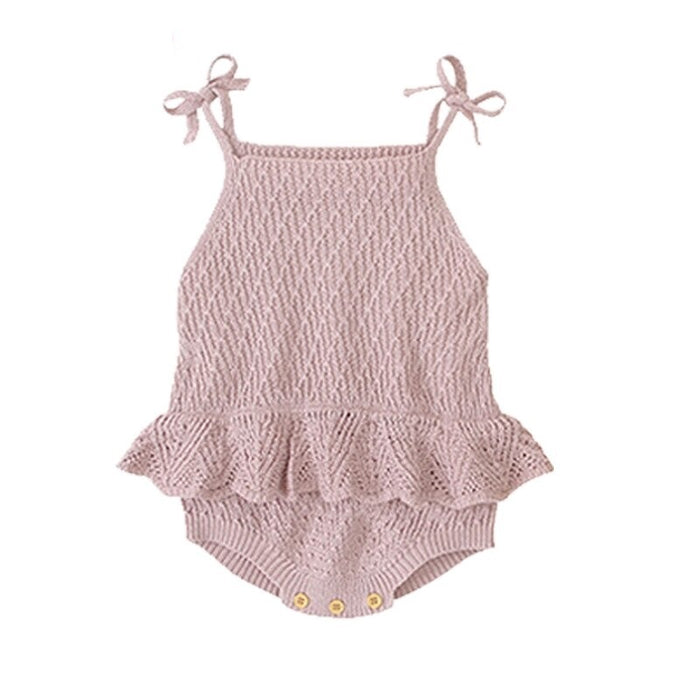 Girl's Knitted Jumpsuit Suspender Ruffled