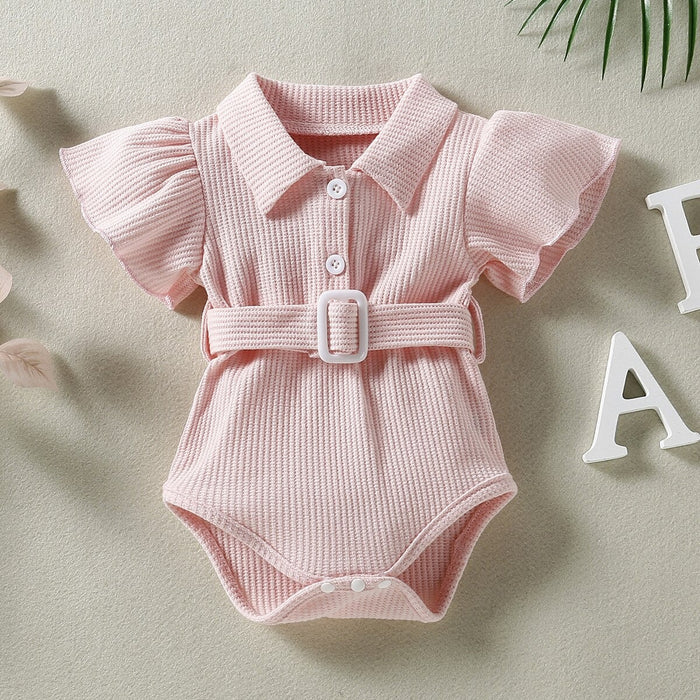 Girl's Waffle Bodysuit With Belt