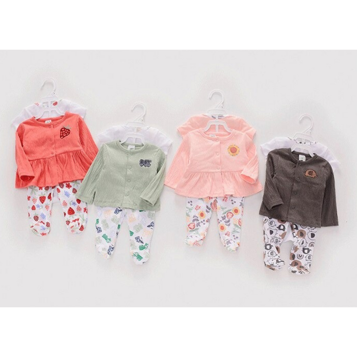 3PCS Cotton Bodysuit & Pant Outfits