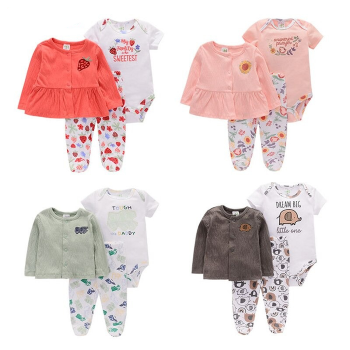 3PCS Cotton Bodysuit & Pant Outfits