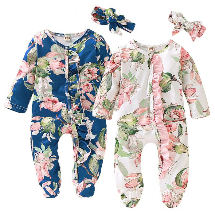 Floral Romper With Headband For Toddlers