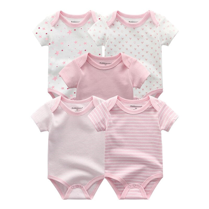 5Pcs Casual Printed Infant Bodysuit