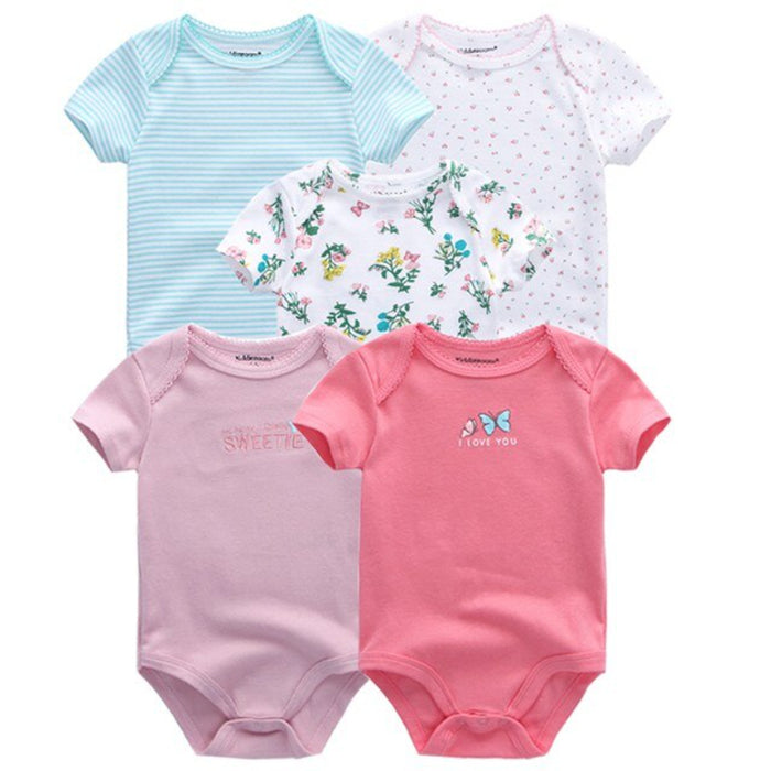 5Pcs Casual Printed Infant Bodysuit