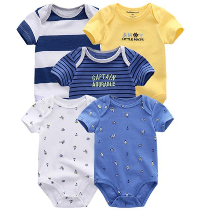 5Pcs Casual Printed Infant Bodysuit