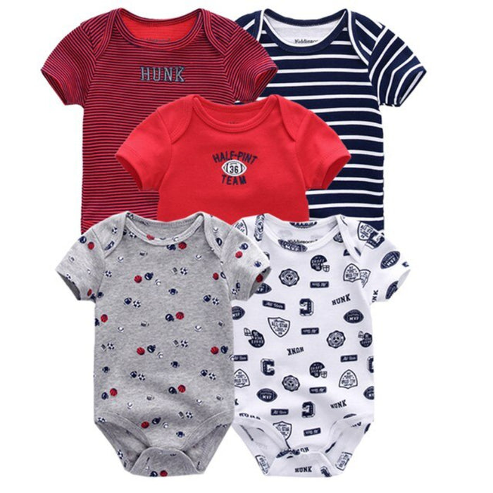 5Pcs Casual Printed Infant Bodysuit