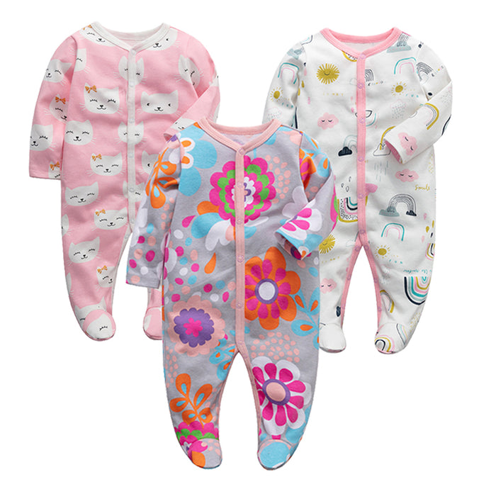 3Pcs Of Infant Floral Rompers