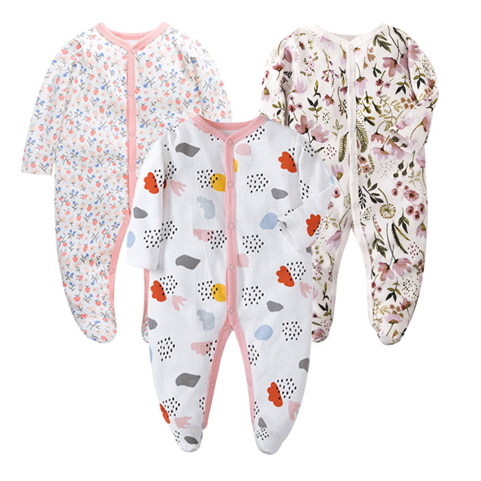 3Pcs Of Infant Floral Rompers