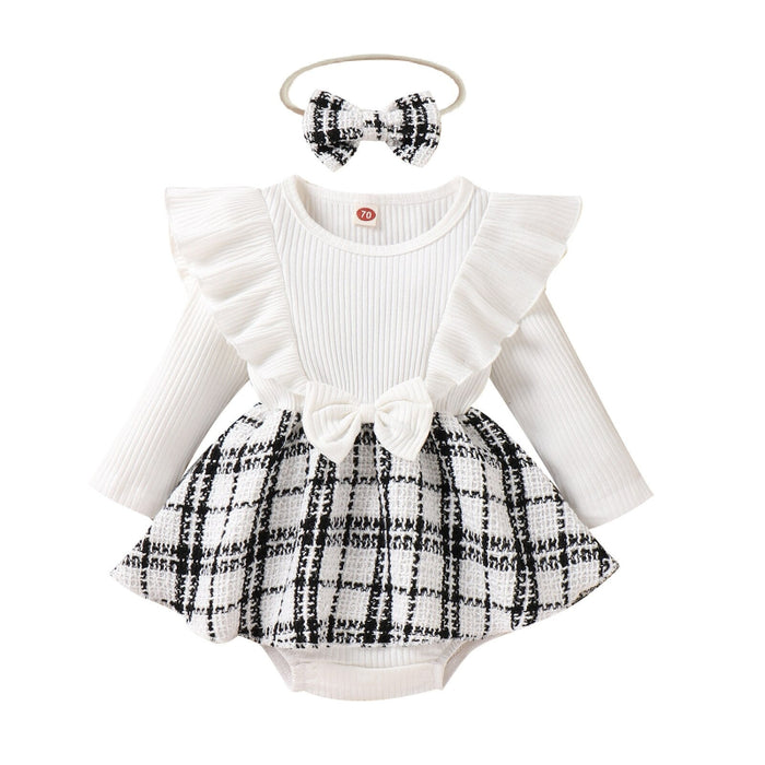 2Pcs Baby Girl Long Sleeves Jumpsuit With Bow Headband